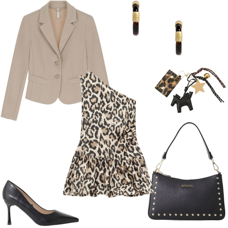 Outfit donna - Jane versione Urban style. Stile Urban per Ufficio. Abbinamento con décolleté, borse a spalla, blazer, vestiti corti, portachiavi, orecchini.