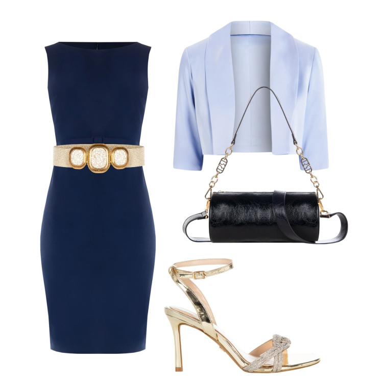 Outfit donna - Total look #2109295. Stile Glamour per Cerimonia. Abbinamento con vestiti a tubino, bolero, borse a mano, sandali col tacco, cinture.