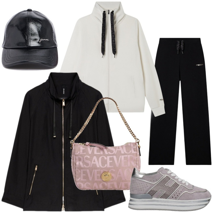Outfit donna - Sporty chic. Stile Sporty chic per Tutti i giorni. Abbinamento con sneakers, borse a mano, tute, parka, cappelli.