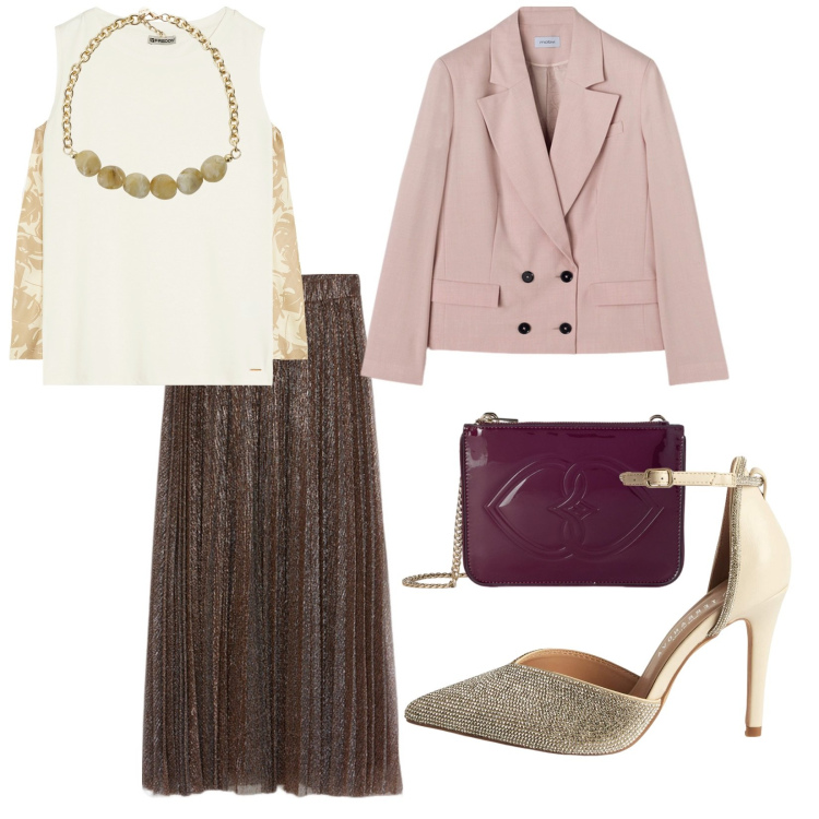 Outfit donna - Eleganza. per Cerimonia. Abbinamento con décolleté, canottiere, collane, gonne longuette, pochette, blazer.