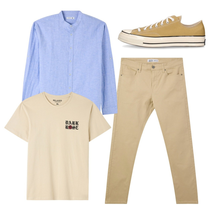 Outfit uomo - Aprile. Stile Casual per Tutti i giorni. Abbinamento con camicie, t-shirt, pantaloni skinny, sneakers.