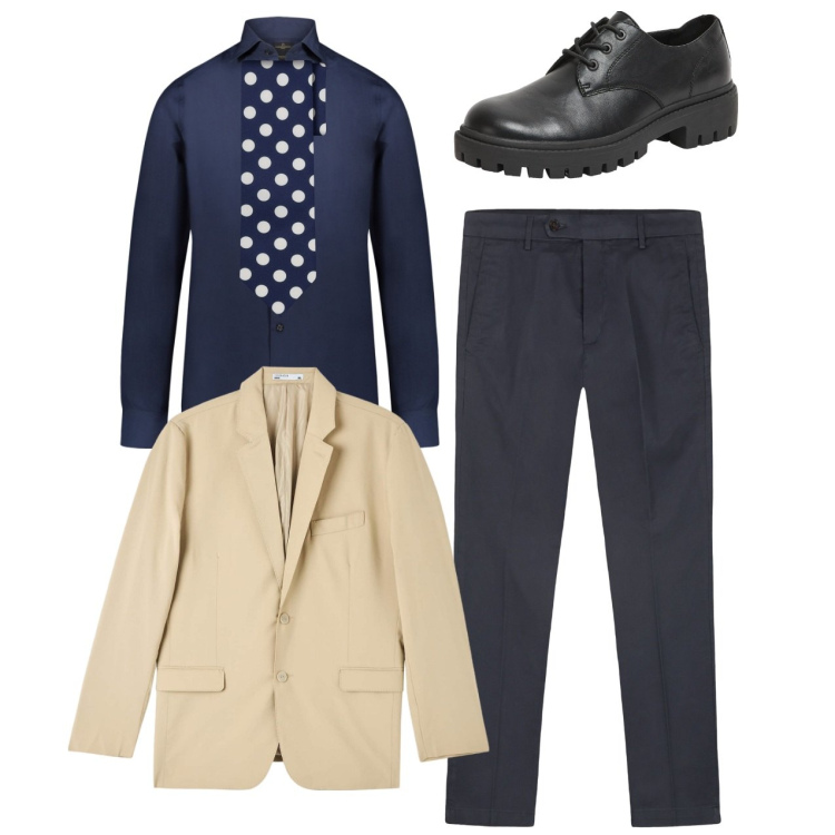 Outfit uomo - In ufficio. Stile Business/Elegante per Ufficio. Abbinamento con giacche, scarpe stringate, camicie, cravatte, pantaloni chino.