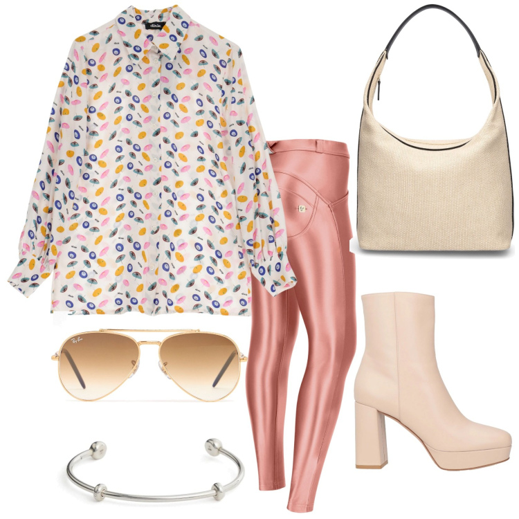 Outfit donna - Total look #2109343. Stile Trendy per Tutti i giorni. Abbinamento con stivaletti, pantaloni skinny, camicie, braccialetti, occhiali da sole, borse a spalla.