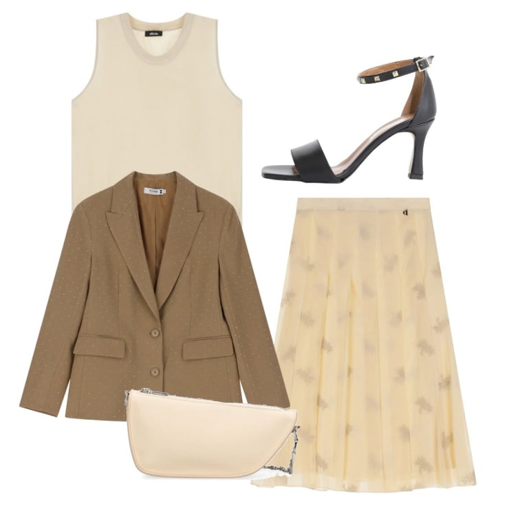 Outfit donna - Cerimonia chic. Stile Chic per Cerimonia. Abbinamento con blazer, sandali col tacco, top, gonne longuette, borse a spalla.