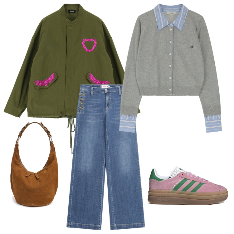Outfit donna - Total look #2109365. Stile Urban Abbinamento con jeans a zampa, cappotti, cardigans, sneakers, borse a spalla.