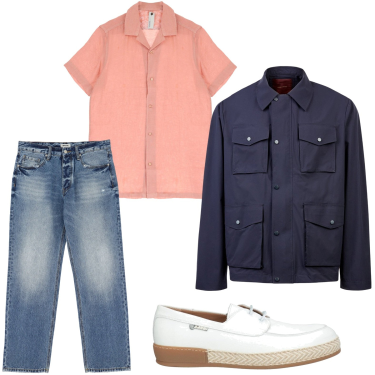 Outfit uomo - Comodo in città. Stile Casual per Tutti i giorni. Abbinamento con scarpe stringate, jeans, camicie a manica corta, giacche.