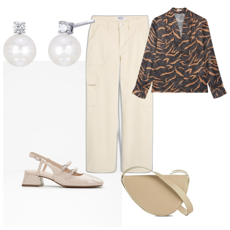 Outfit donna - Total look #2109394. Stile Trendy per Tutti i giorni. Abbinamento con décolleté, pantaloni cargo, borse a tracolla, orecchini, camicie.