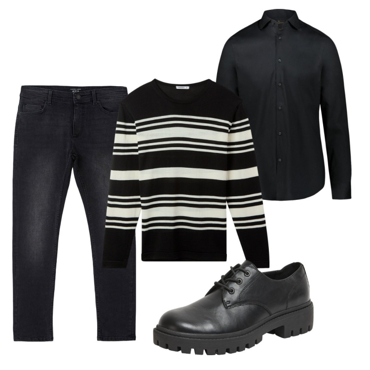 Outfit uomo - Total look #2109404. Stile Trendy per Tutti i giorni. Abbinamento con scarpe stringate, maglieria, jeans skinny, camicie.