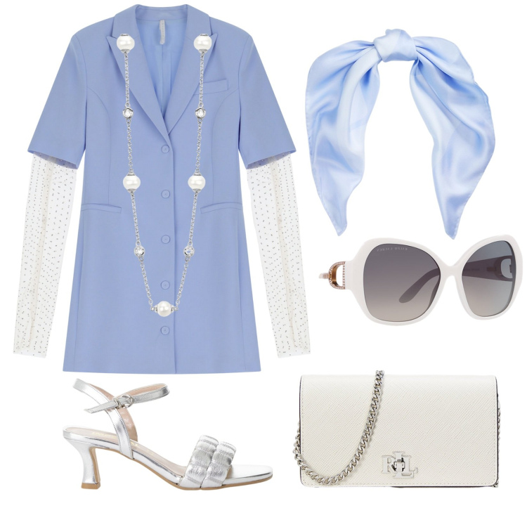 Outfit donna - Cerimonia con stile. Stile Glamour per Cerimonia. Abbinamento con collane, vestiti corti, sandali col tacco, occhiali da sole, borse a tracolla, foulard.