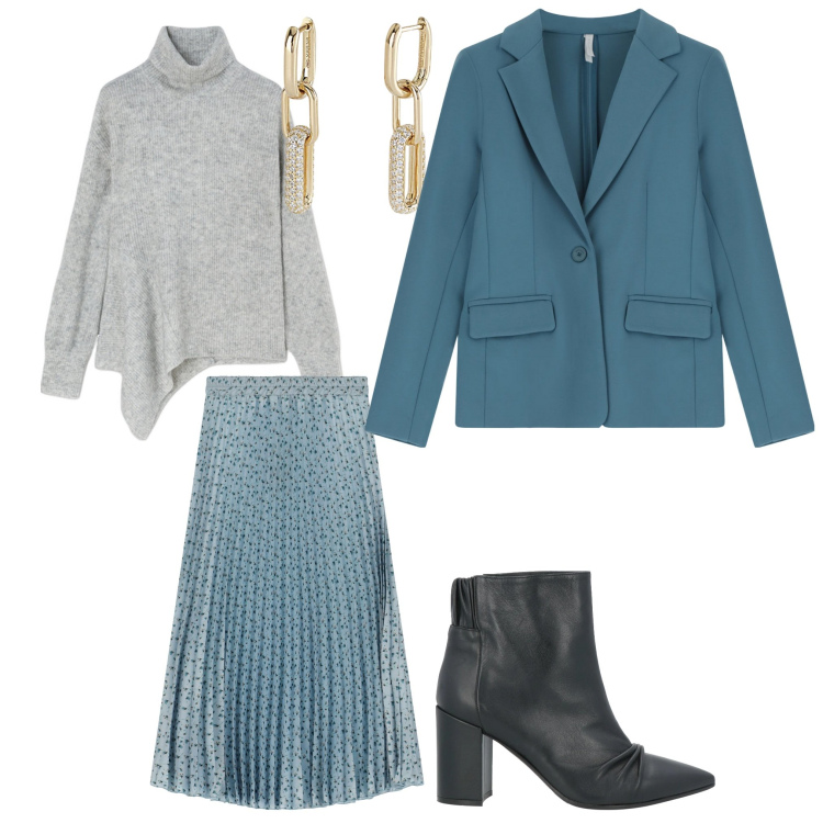 Outfit donna - Total look #2109449. Stile Etnico per Tutti i giorni. Abbinamento con stivaletti, orecchini, blazer, gonne lunghe, maglieria.