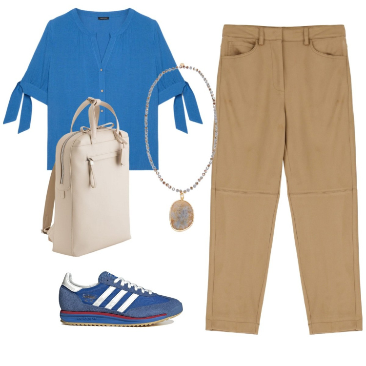 Outfit donna - Giirnaliero. Stile Glamour per Tutti i giorni. Abbinamento con pantaloni chino, camicie, sneakers, ciondoli, zaini.