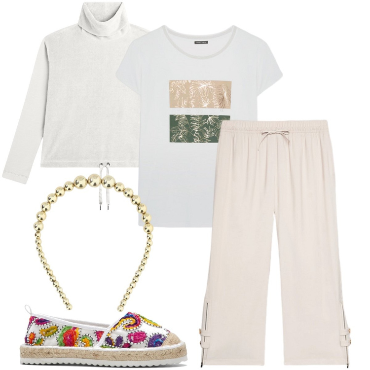 Outfit donna - Comodamente a casa. Stile Basic per Tutti i giorni. Abbinamento con espadrillas, felpe, cerchietti, pantaloni, t-shirt.
