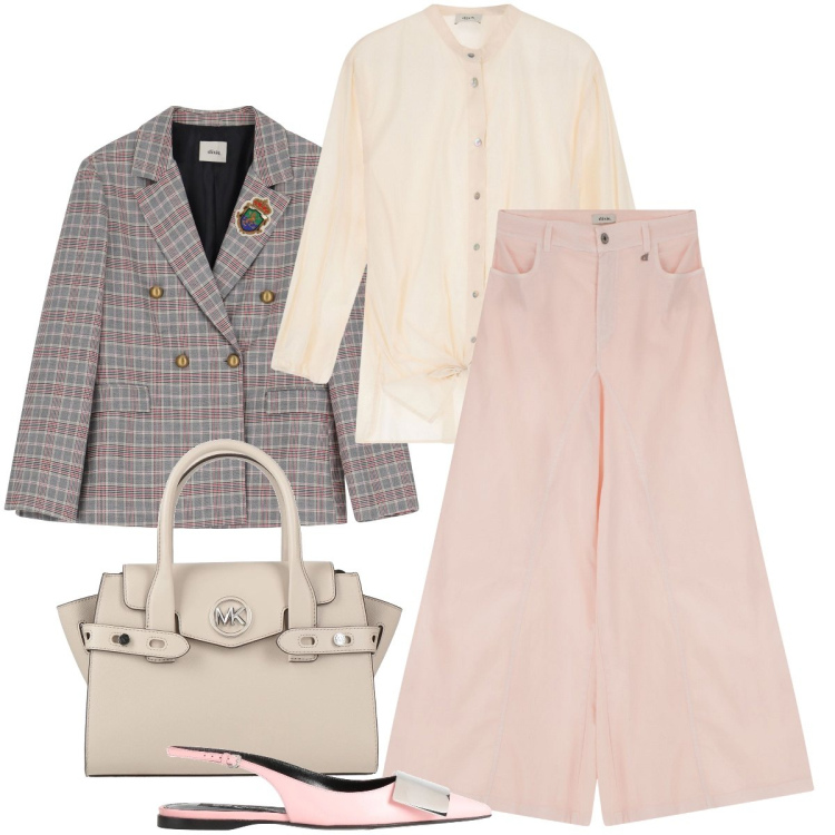 Outfit donna - Il maxi jeans rosa. Stile Trendy per Serata fuori. Abbinamento con borse a mano, ballerine, pantaloni, blazer, camicie.