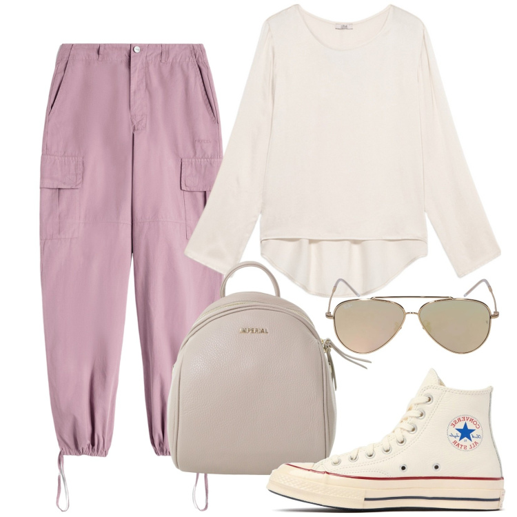 Outfit donna - Total look #2109616. Abbinamento con zaini, pantaloni cargo, occhiali da sole, sneakers, bluse.