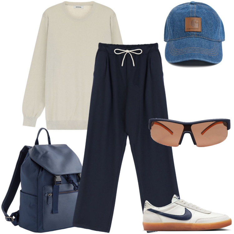 Outfit uomo - Gita in barca. Stile Trendy per Tutti i giorni. Abbinamento con occhiali da sole, maglieria, pantaloni, cappelli, sneakers, borse sportive.