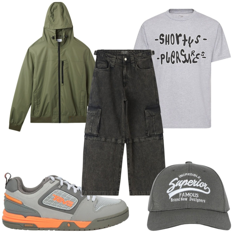 Outfit uomo - Total look #2109676. Stile Urban per Tutti i giorni. Abbinamento con sneakers, jeans, cappelli con visiera, giacche, t-shirt.