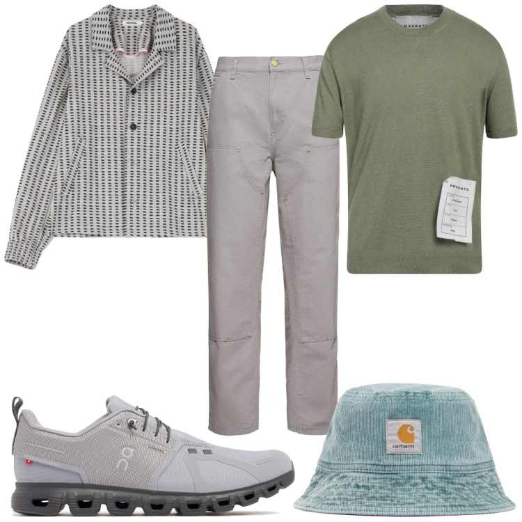 Outfit uomo - Total look #2109678. Stile Casual per Tutti i giorni. Abbinamento con pullovers, cappotti, pantaloni, cappelli, sneakers.