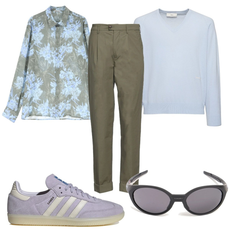 Outfit uomo - Total look #2109688. Stile Trendy per Tutti i giorni. Abbinamento con pantaloni, camicie, pullovers, sneakers, occhiali da sole.