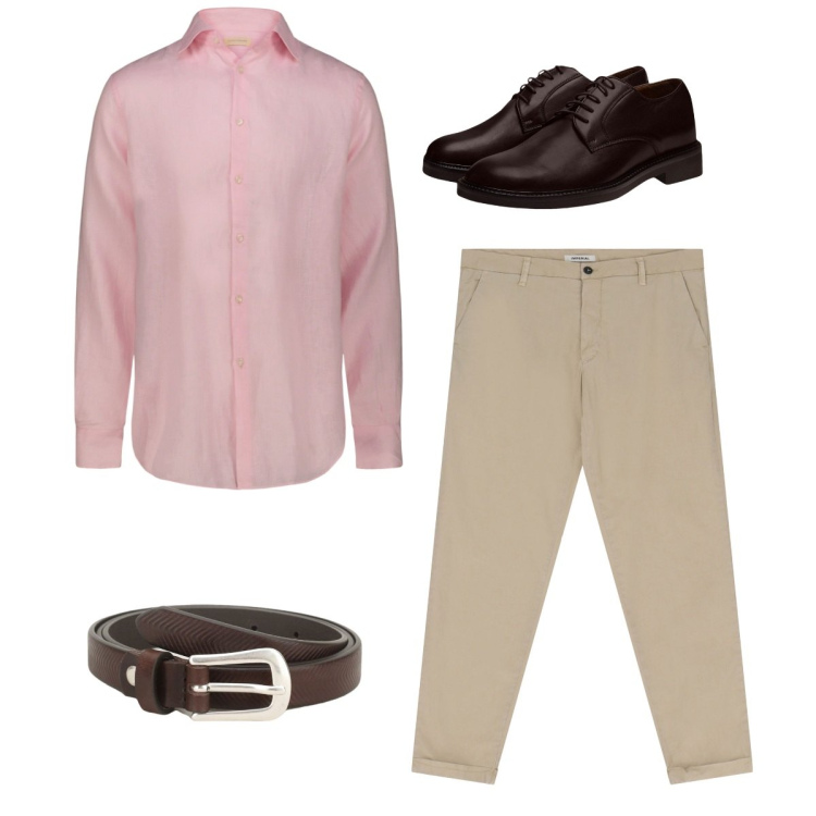 Outfit uomo - Total look. Stile Casual per Tutti i giorni. Abbinamento con cinture, pantaloni chino, scarpe stringate, camicie.