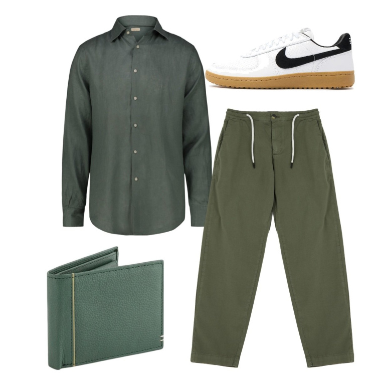 Outfit uomo - Total look. Stile Casual per Tutti i giorni. Abbinamento con pantaloni chino, camicie, sneakers, portafogli.