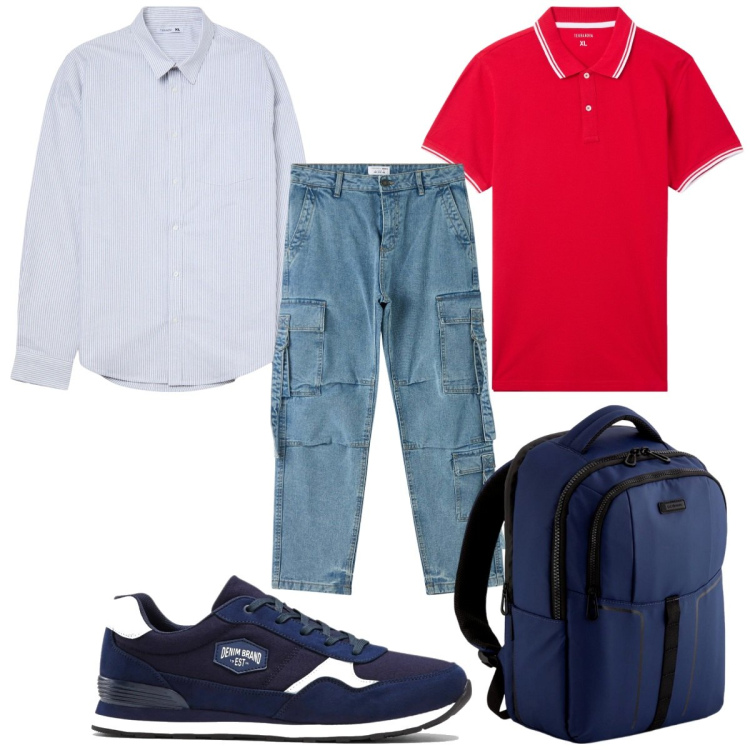 Outfit uomo - Total look #2109714. Stile Trendy per Tutti i giorni. Abbinamento con sneakers, polo, camicie, jeans, borse sportive.