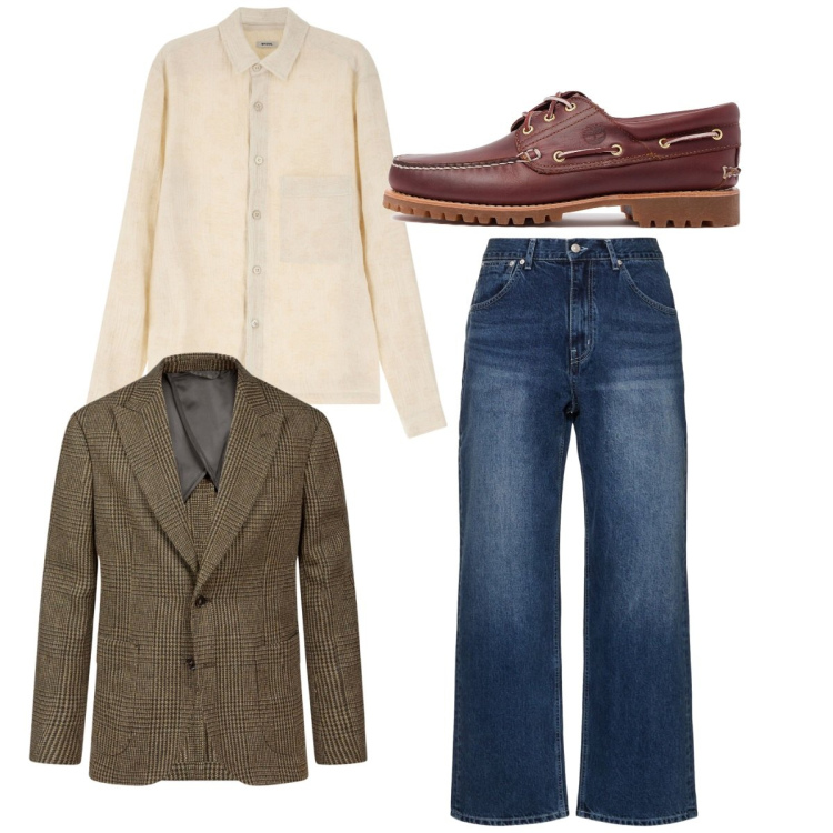 Outfit uomo - Giacca e camicia. Stile Trendy per Tutti i giorni. Abbinamento con camicie, giacche, jeans, scarpe stringate.