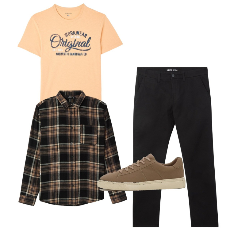 Outfit uomo - Total look. Stile Urban per Serata speciale. Abbinamento con sneakers, t-shirt, pantaloni chino, camicie.