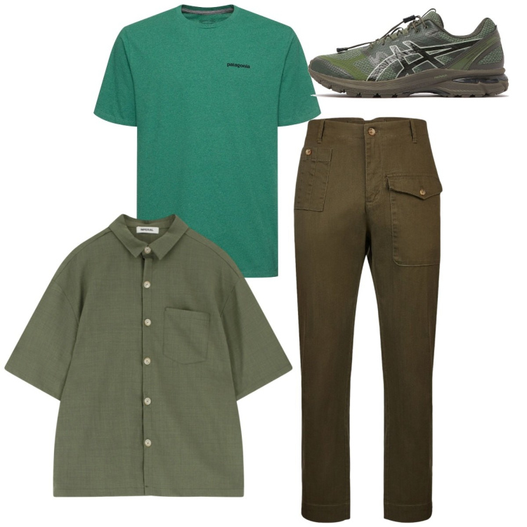 Outfit uomo - Total look. Stile Casual per Tutti i giorni. Abbinamento con camicie a manica corta, sneakers, pantaloni, t-shirt.