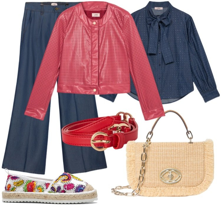 Outfit donna - Passeggiata in città. Stile Casual chic per Tutti i giorni. Abbinamento con espadrillas, giacche, pantaloni, camicie, cinture, borse a tracolla.