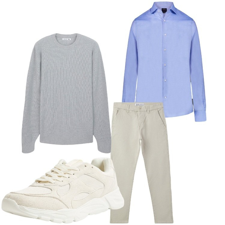 Outfit uomo - Aprile. Stile Casual per Tutti i giorni. Abbinamento con maglieria, pantaloni chino, sneakers, camicie.