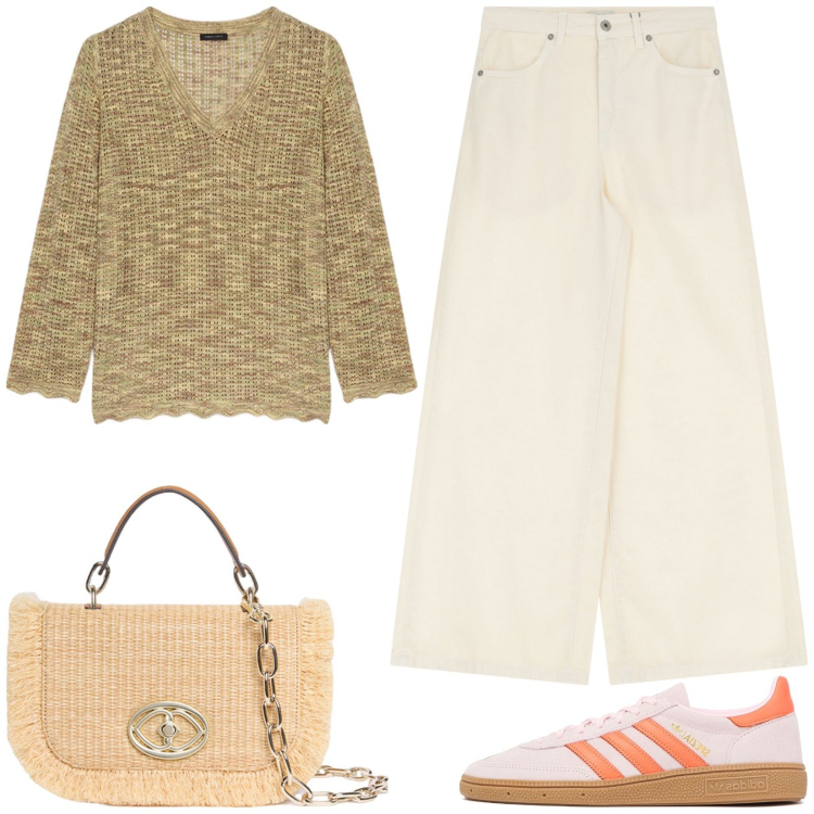 Outfit donna - Casual. Stile Casual per Tutti i giorni. Abbinamento con jeans, maglieria, sneakers, borse a tracolla.