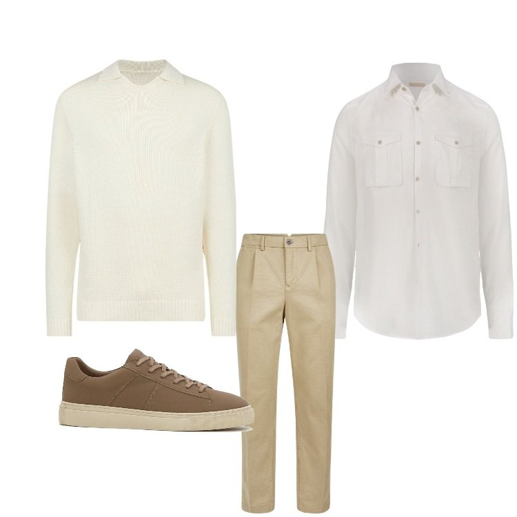 Outfit uomo - Colori chiari. Stile Casual per Tutti i giorni. Abbinamento con sneakers, pantaloni, camicie, maglieria.