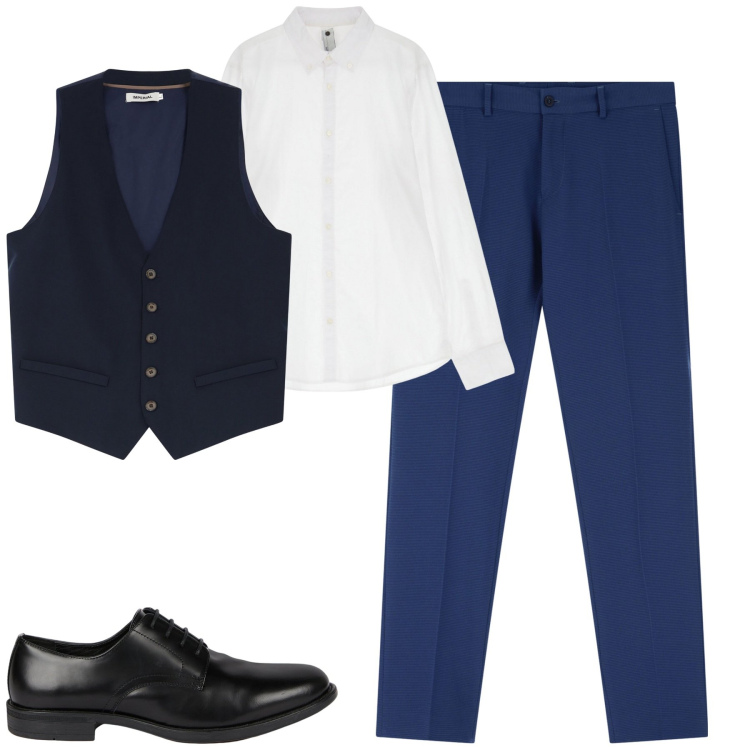 Outfit uomo - Total look #2109829. Stile Trendy per Tutti i giorni. Abbinamento con gilet, camicie, jeans, scarpe stringate.