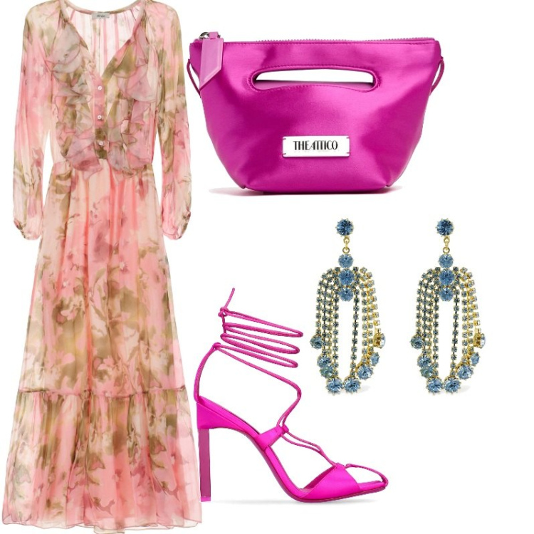 Outfit donna - Primavera. Stile Chic per Serata fuori. Abbinamento con vestiti lunghi, décolleté, orecchini, borse a mano.