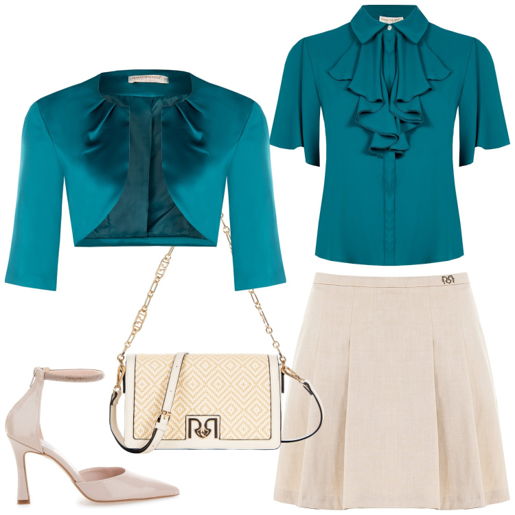 Outfit donna - Una cerimonia. Stile Chic per Cerimonia. Abbinamento con gonne, bluse, bolero, borse a tracolla, décolleté.
