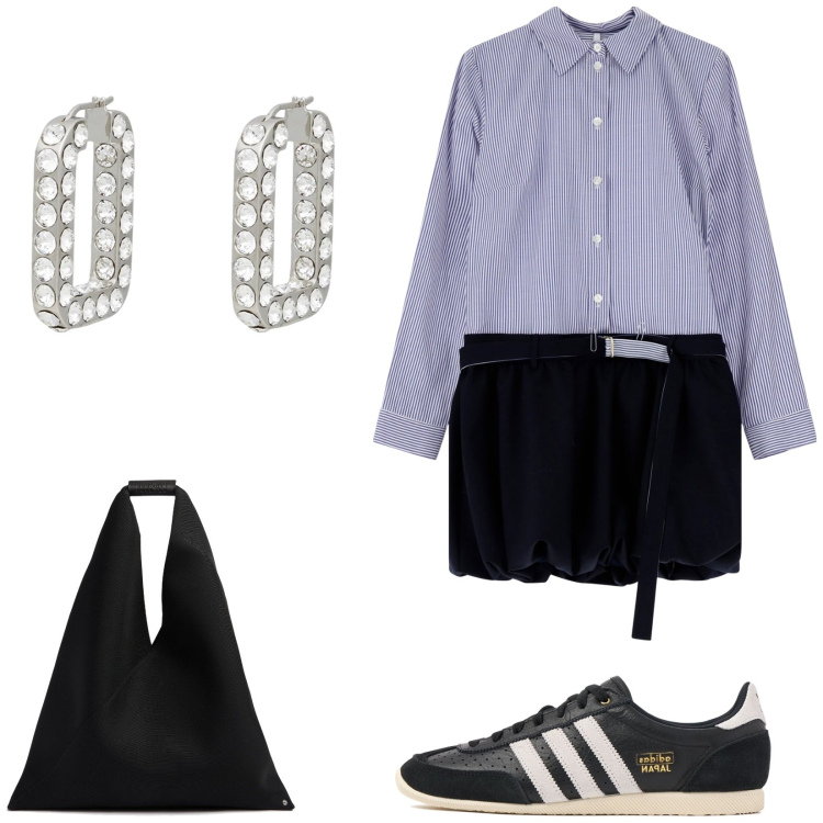 Outfit donna - Abito e sneakers. Stile Urban per Tutti i giorni. Abbinamento con orecchini, vestiti corti, shopping bag, sneakers.