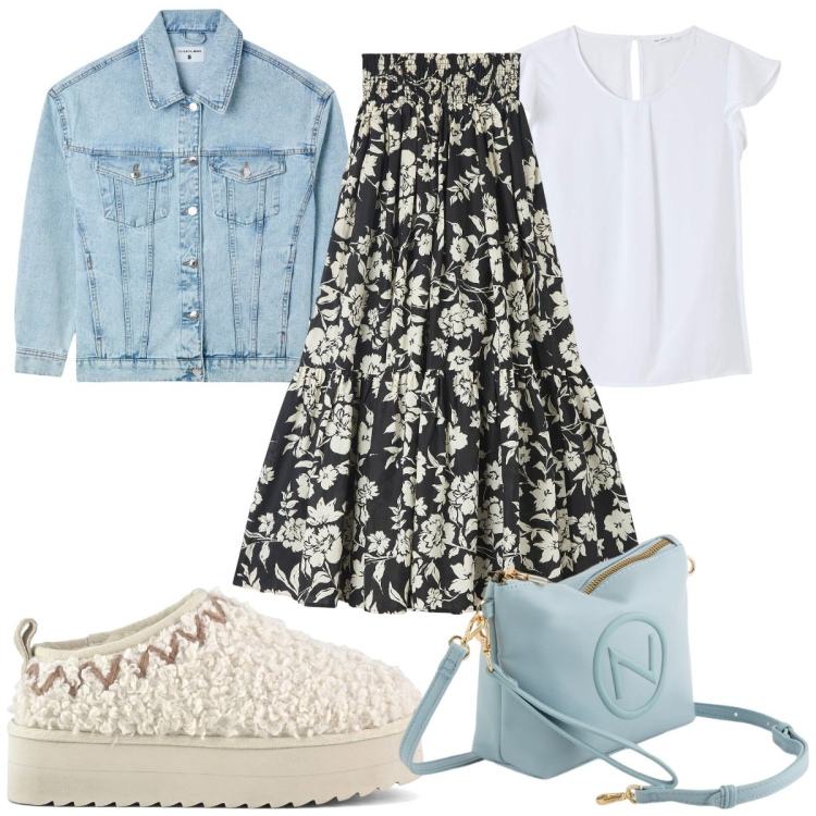 Outfit donna - Gonne a trapezio e bluse leggere: boho. Stile Boho per Tutti i giorni. Abbinamento con gonne lunghe, bluse, cappotti, sabot, valigie.