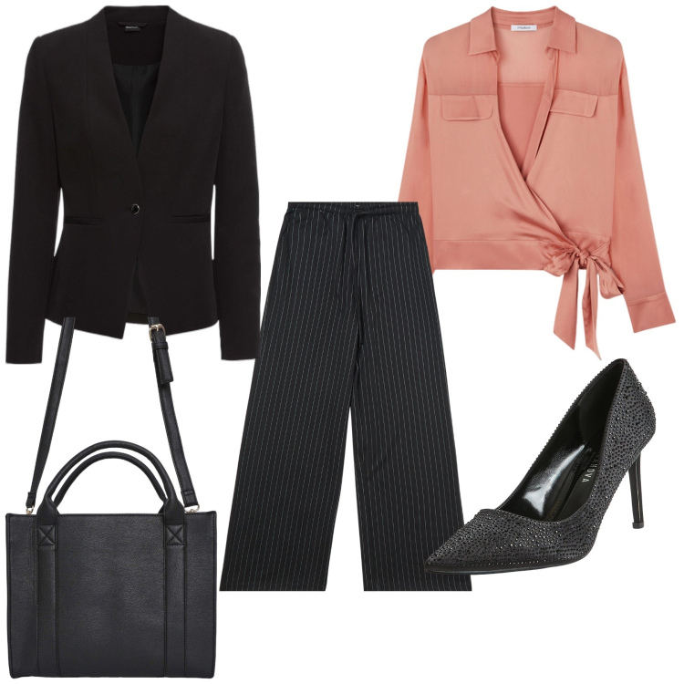 Outfit donna - La blusa incrociata. Stile Urban per Ufficio. Abbinamento con blazer, borse tote, décolleté, pantaloni, camicie.