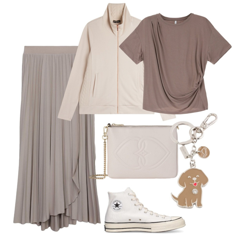 Outfit donna - Lo stile athleisure. Stile Sporty chic per Tutti i giorni. Abbinamento con gonne lunghe, t-shirt, felpe, sneakers, portachiavi, pochette.