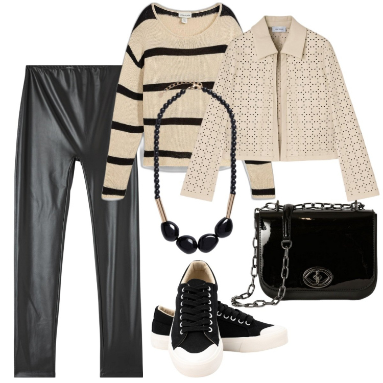 Outfit donna - Lo stile athleisure. Stile Sporty chic per Tutti i giorni. Abbinamento con maglieria, treggings, sneakers, blazer, borse a tracolla, collane.