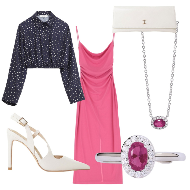 Outfit donna - * SS25 Total Look: Illumina la Notte. Stile Chic per Serata fuori. Abbinamento con anelli, collane, vestiti, camicie, décolleté, pochette.