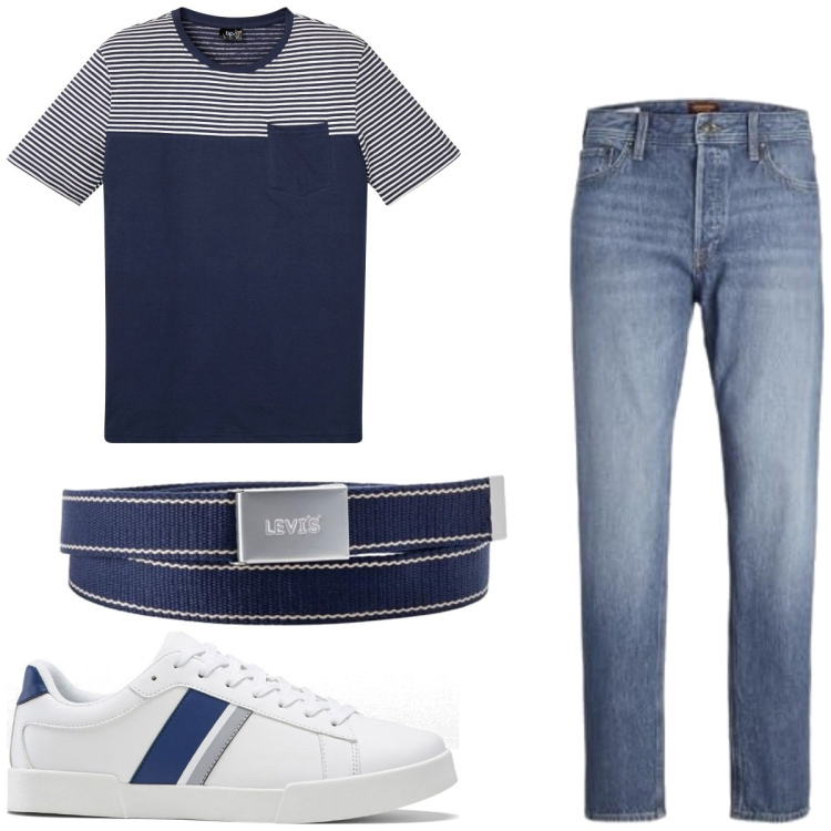 Outfit homme - Tendance Rayures. Style Tendance pour Tous les jours. Assortir avec sneakers, t-shirts, jeans, ceintures.