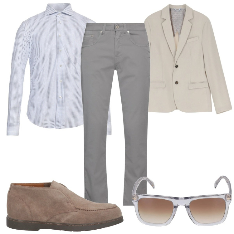 Outfit uomo - Stampe geometriche in ufficio. Stile Trendy per Ufficio. Abbinamento con camicie, stivali e stivaletti, pantaloni, giacche, occhiali da sole.