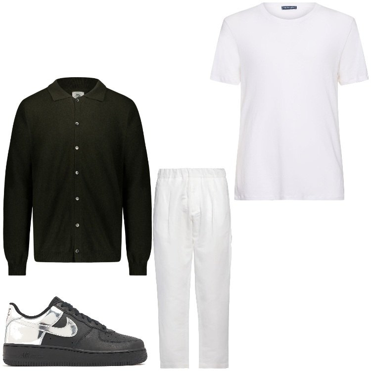 Outfit uomo - Lino bianco. Stile Casual per Tutti i giorni. Abbinamento con pantaloni, polo, sneakers, t-shirt.