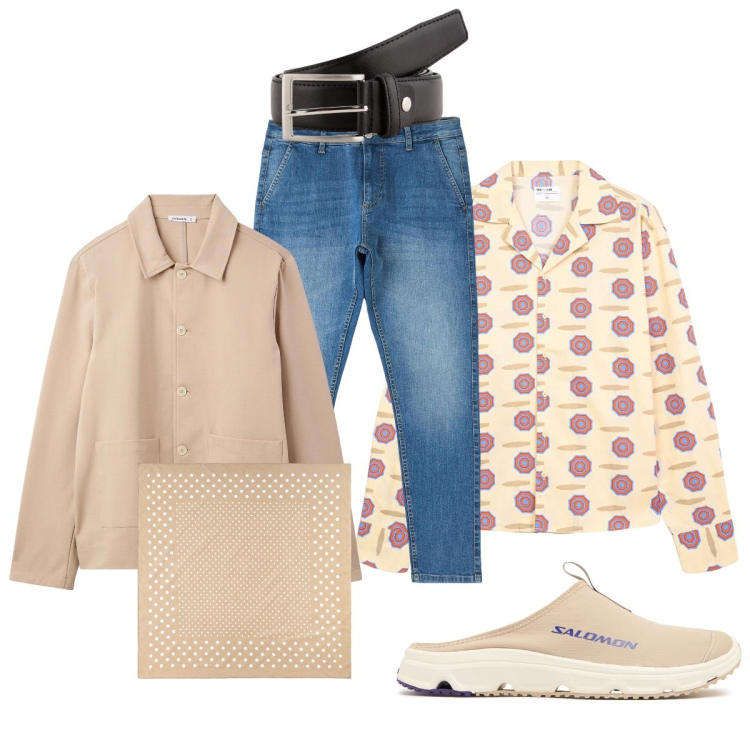 Outfit uomo - Total look #2110143. Stile Casual per Tutti i giorni. Abbinamento con cappotti, camicie, jeans skinny, sciarpe e foulard, sneakers, cinture.