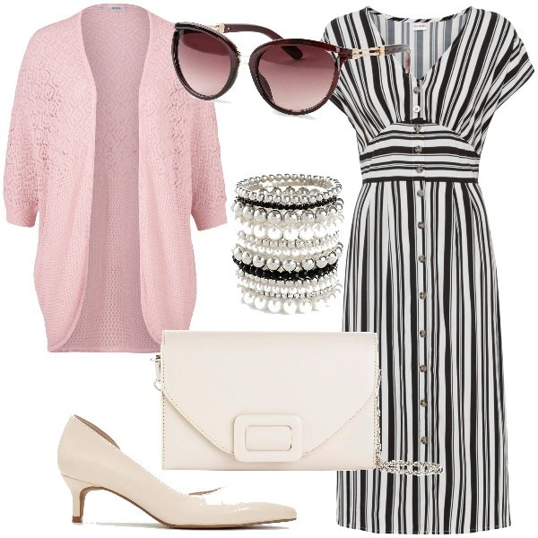 Outfit donna - Bonprix Colori e fantasie di tendenza. Stile Glamour per Serata fuori. Abbinamento con vestiti, braccialetti, occhiali da sole, cardigans, pochette, décolleté.