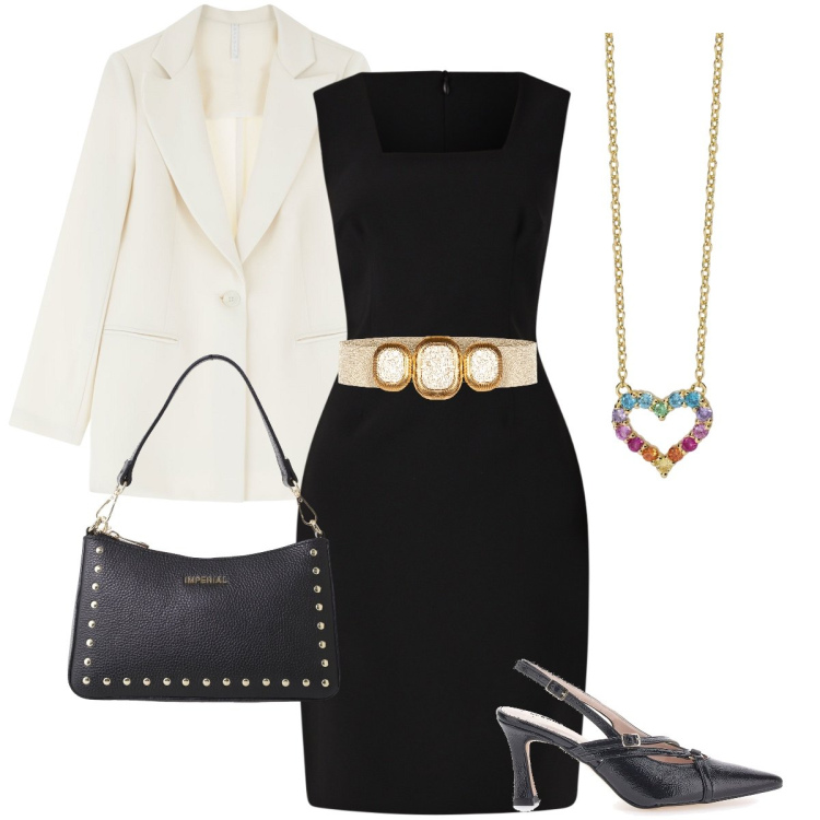 Outfit donna - La cintura gioiello. Stile Bon Ton per Serata fuori. Abbinamento con collane, cinture, vestiti a tubino, blazer, borse a spalla, décolleté.