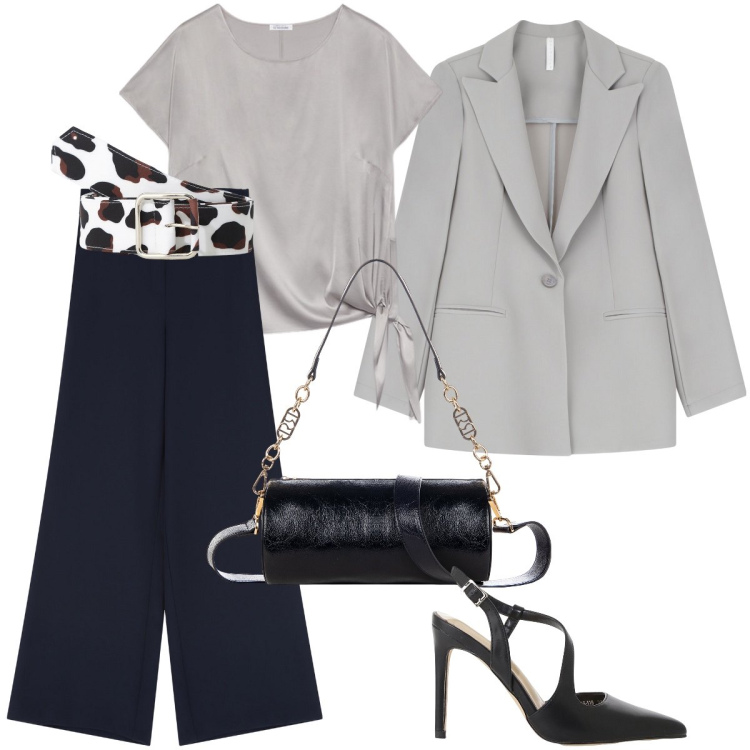 Outfit donna - La cintura animalier. Stile Bon Ton per Cerimonia. Abbinamento con borse a mano, cinture, blazer, décolleté, pantaloni a palazzo, bluse.