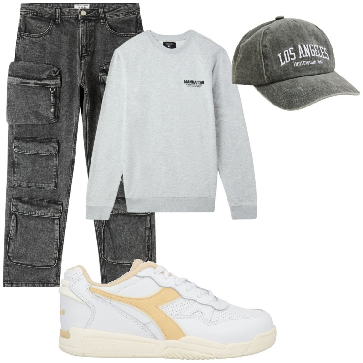 Outfit uomo - Total look #2110355. Stile Casual per Tutti i giorni. Abbinamento con sneakers, felpe, cappelli, jeans.