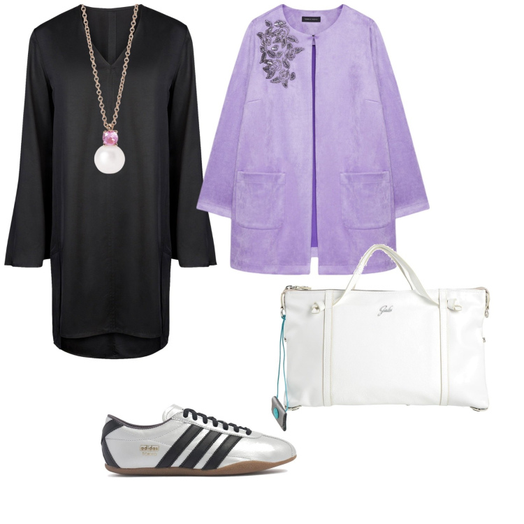 Outfit donna - Le sneakers. per Ufficio. Abbinamento con borse a mano, collane, trench, vestiti a tubino, sneakers.